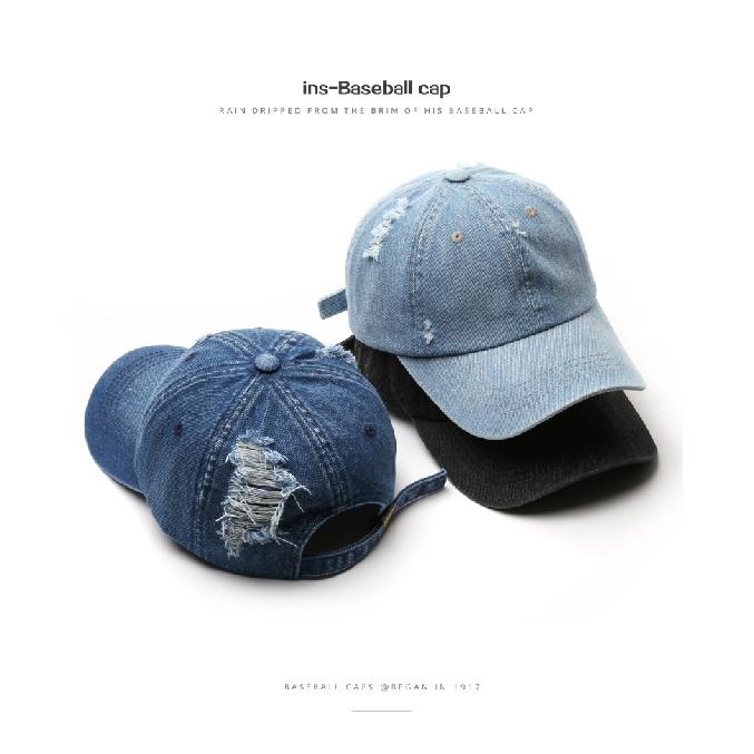 Ripped Denim Baseball Cap, Washed Denim, Outdoor Men's Sun Hat