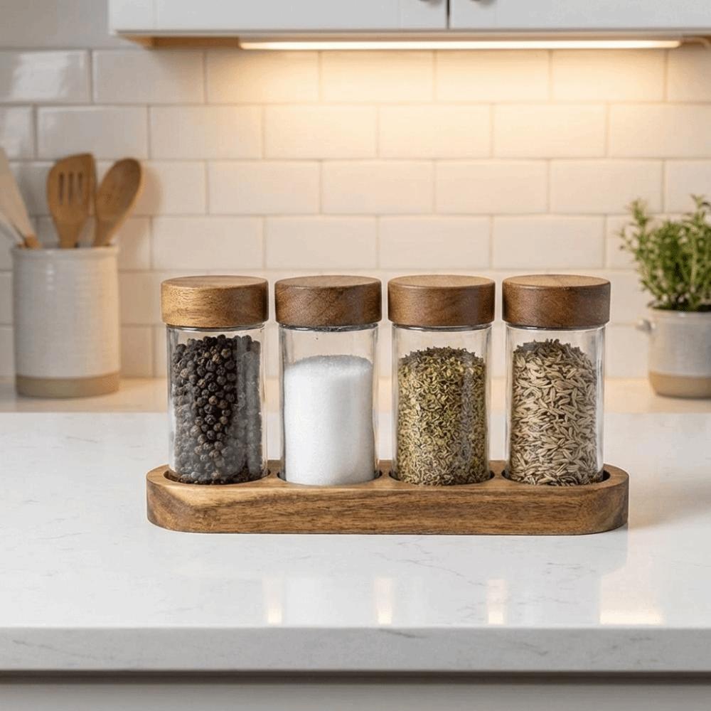 4PCS Moisture-proof Glass Seasoning Jars Transparent Salt Seasoning Organizer Seasoning Container