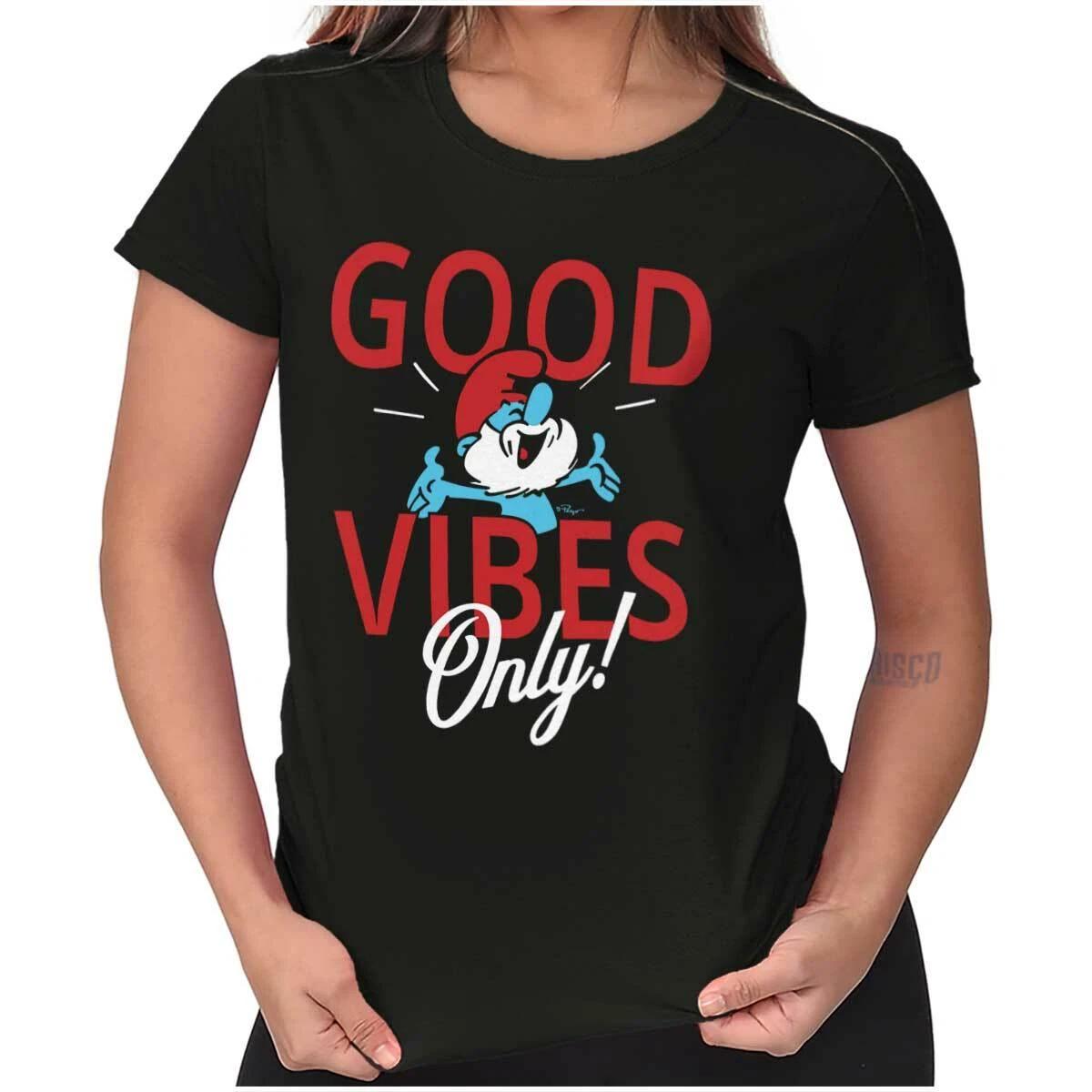 Papa Smurf Good Vibes Only Cartoon Positive Womens Top Junior Graphic Tee XXL