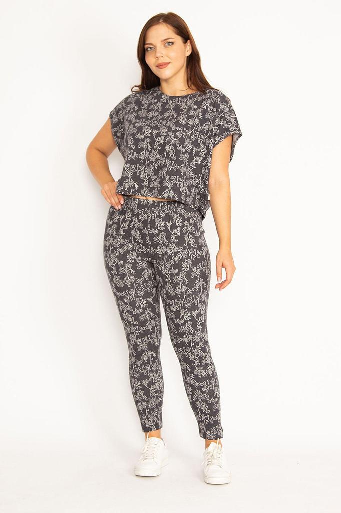 Set Trening Mărimi Mari pentru Femei, Mărimi Mari, Set Bluză și Pantaloni din Bumbac Organic Afumat