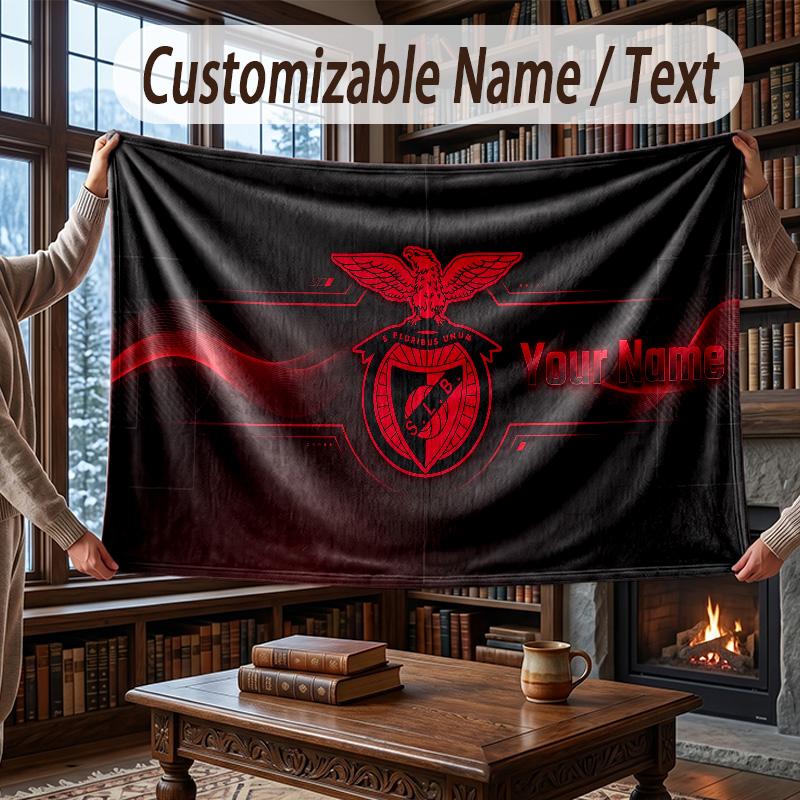 Personalisierte Flanell-Kuscheldecke mit Benfica FC Muster, Warme Heimdekoration