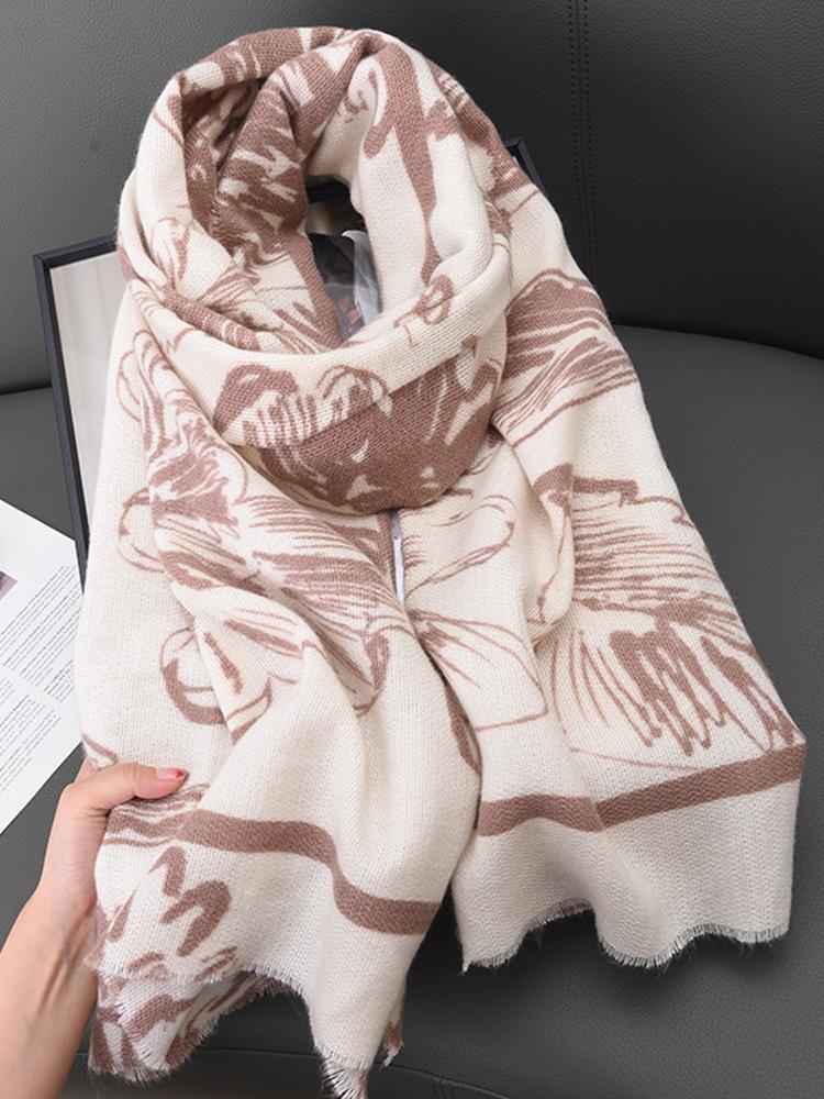 New Knitted Imitation Cashmere Scarf Autumn Winter Women Elegant Floral Print Warm Scarve Pashmina Mujer Foulard Wrap Shawl
