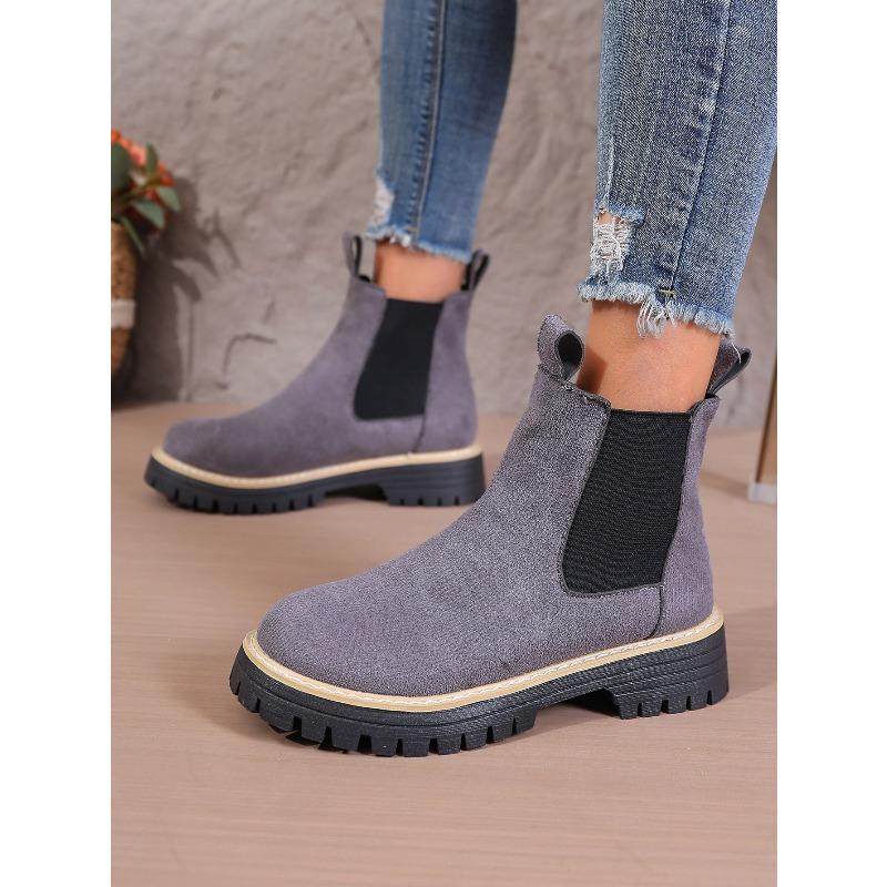 Women's New British Style Ankle High Martin Chelsea Boots Round Toe Winter Simple Thick Soled Boots