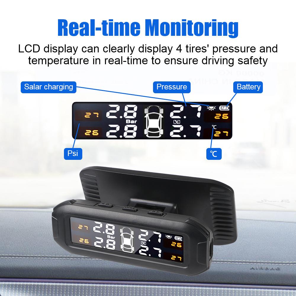 Rotary Display Digital TPMS Car Tire Pressure Monitoring System Alarm Tyre Pressure Temperature Tester 4 TPMS Sensors Solar TPMS