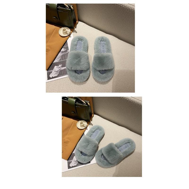 Women's Fur Slippers Winter Outdoor Wear Thick-soled Indoor Lazy Flat-soled Plush Home Cotton Slippers