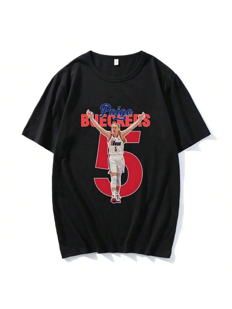 Paige Bueckers Number 5 T-Shirts Basketball Player Printing Tee-Shirt Graphic Tees Short Sleeve Tshirts Camisetas Male
