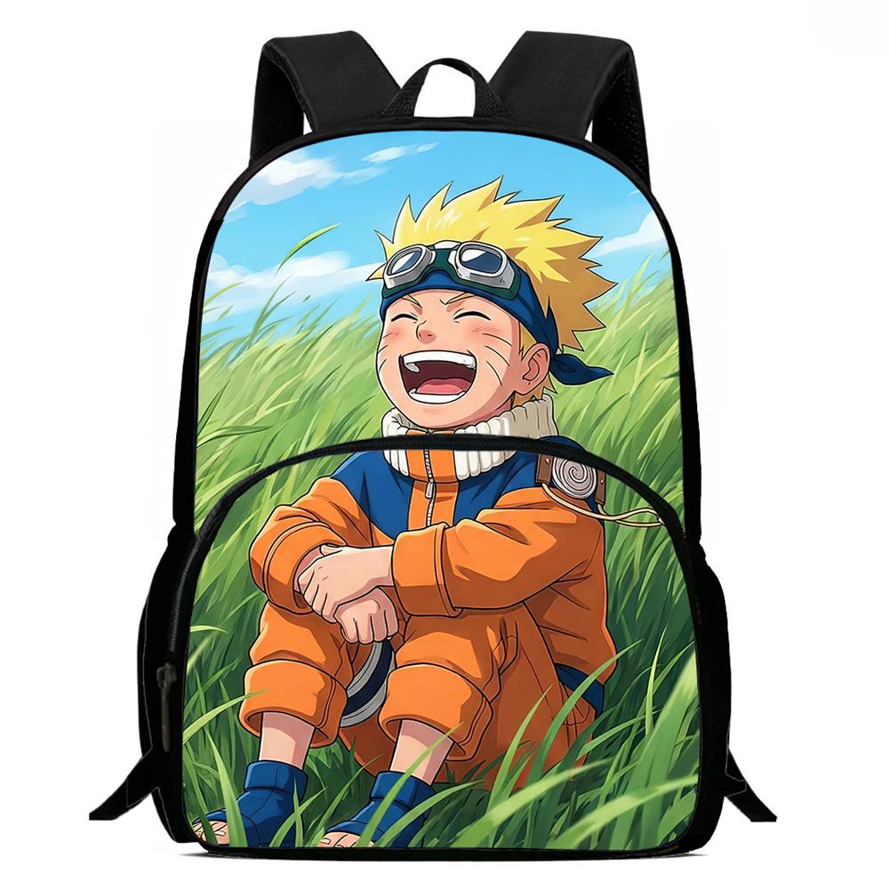 Cartoon NARUTO Pattern Lightweight Backpack With Front Pocket Adjustable Shoulder Strap Unisex Suitable For Children Age 6-10