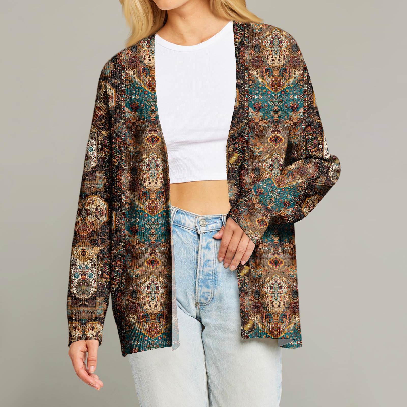 

Женский модный кардиган с длинным рукавом, V-образным вырезом, на пуговицах, свободного кроя, с рождественским принтом XL