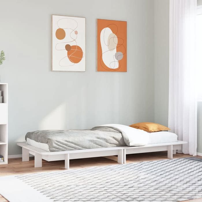 VidaXL Cadre de lit Blanc 75x190 cm Bois de pin massif, meuble de chambre à coucher, sommier, lit en bois 350684