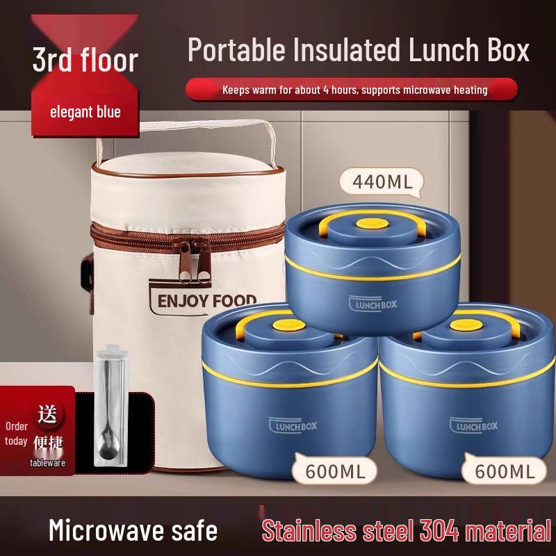 Extra Long Insulated Stainless Steel Bento Lunch Box - Microwaveable & Portable