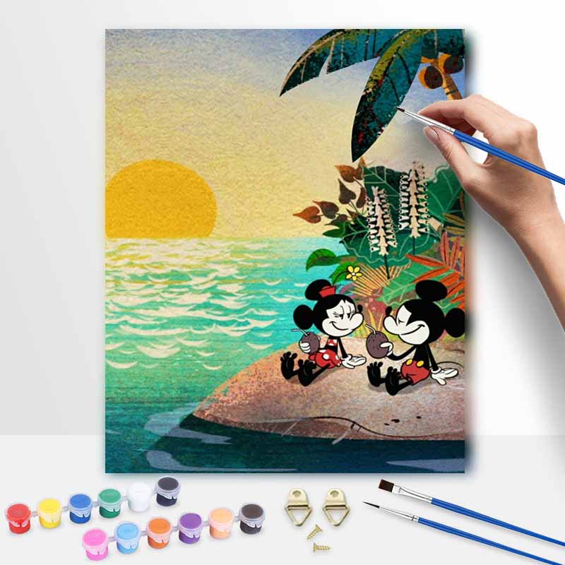 Disney Paint By Number Kit Mickey Minnie Beach Sunset Drawing Canvas DIY Picture Home Decor Painting For Adults Art Craft Wall Decor