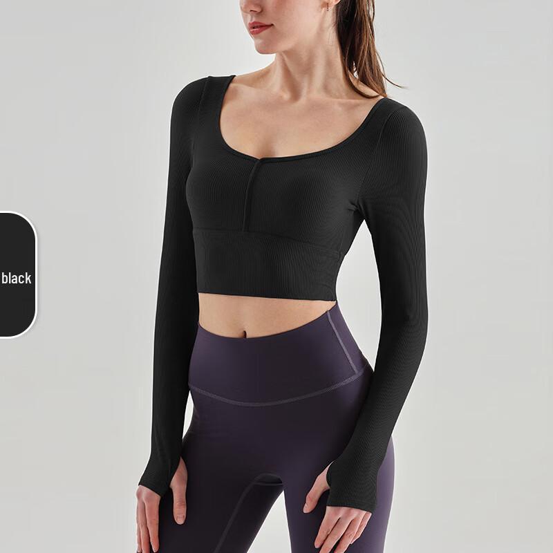 Women's Long Sleeve Fitness & Yoga Top with Fixed Chest Pads and Thumbholes