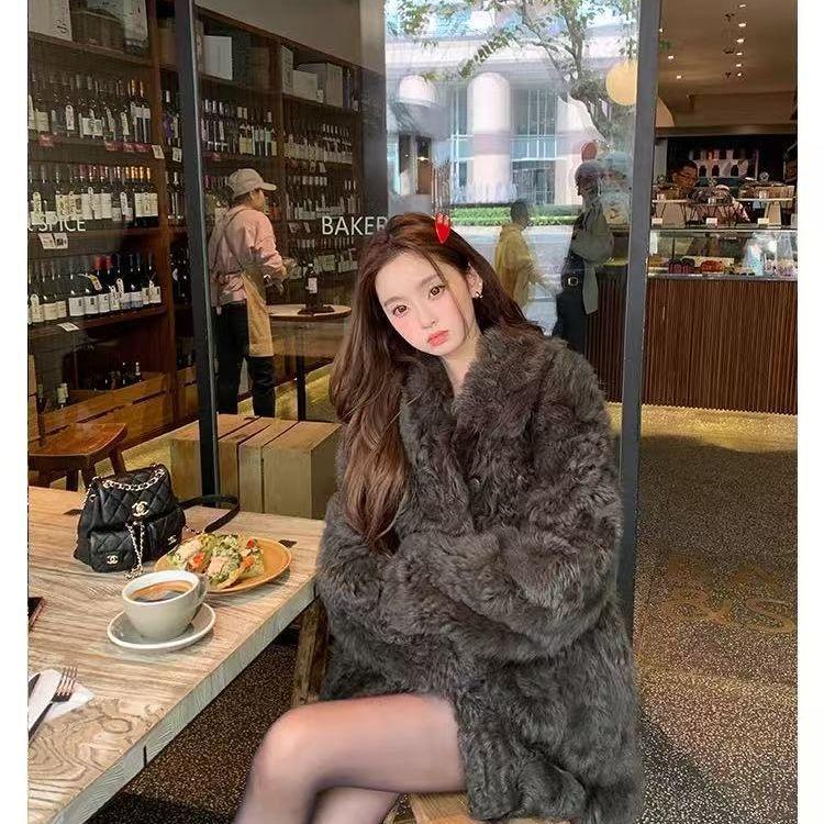 

Новое осенне-зимнее черное пальто из овечьей шерсти средней длины, свободное шерстяное пальто Maillard с утолщением S 80-50kg