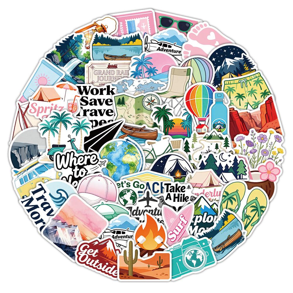 10/30/50pcs Aesthetic Outdoor Travel Landscape Stickers Hiking Camping Decals Skateboard Phone Guitar Cartoon Sticker Decoration