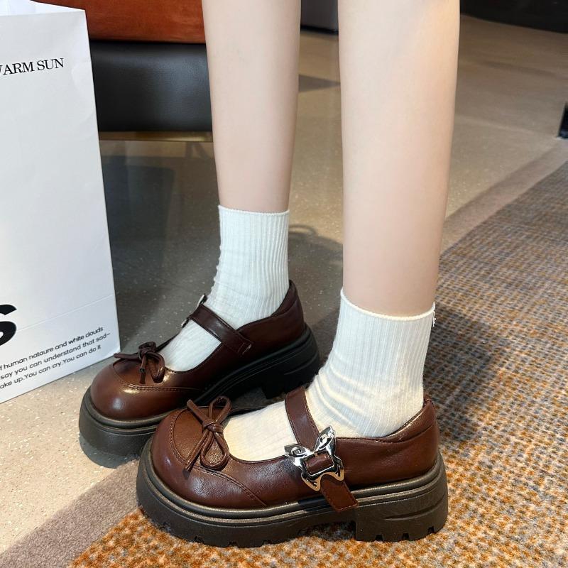Fashion Shoes Female 2025 Mary Janes Women's High Heel Platform Dress Pumps Women Bow Tie Round Toe Med Heel Buckle Strap Shoes Women