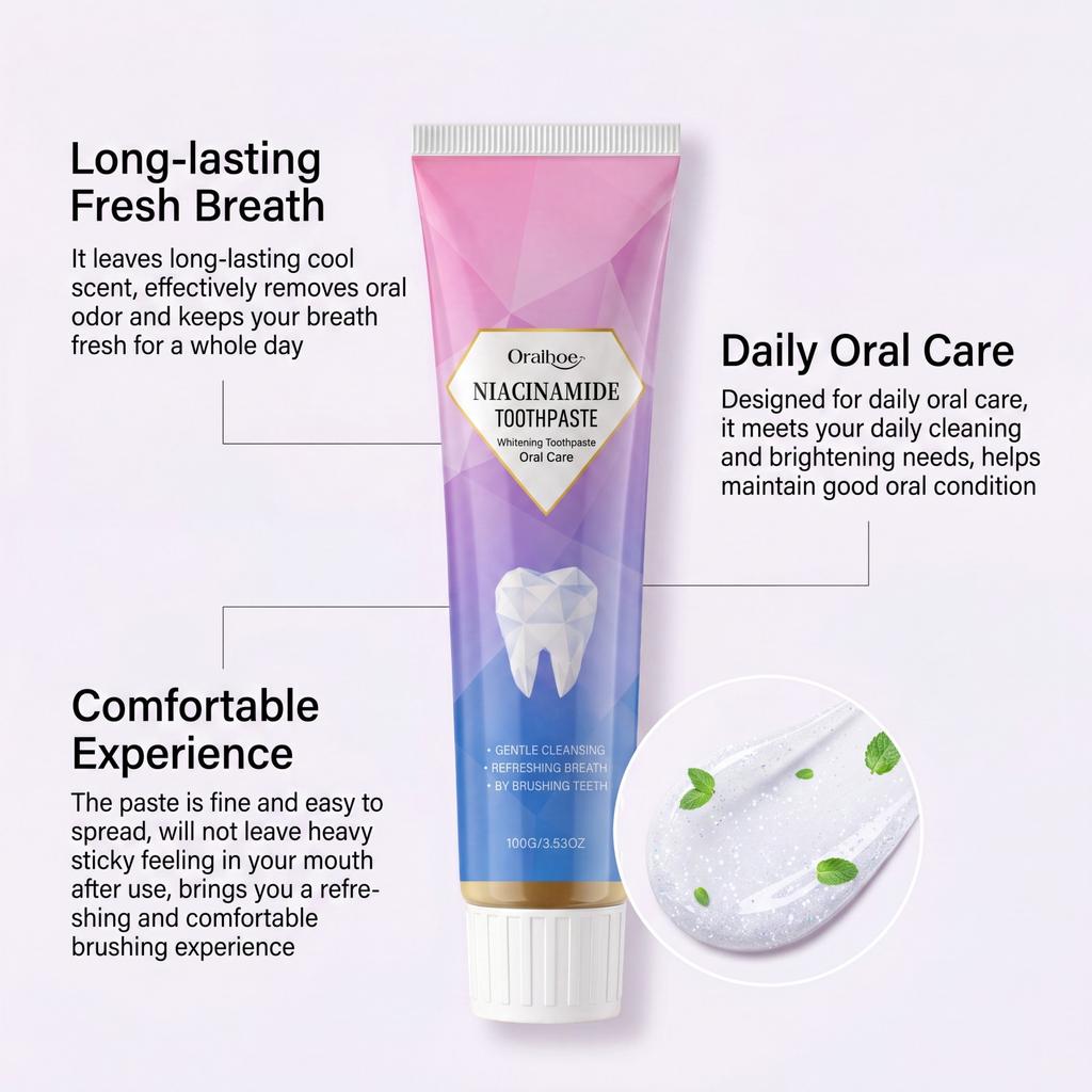Niacinamide Brightening Toothpaste Hydroxyapatite Fresh Breath Gentle Cleansing Oral Care Brightening Daily Use Family Care 100g
