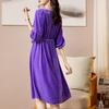 Silk Velvet Women's Dress with Belt & 3/4 Sleeves - Autumn Winter Collection