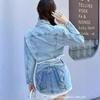 1116 Summer New Bow High Waist Spice Girl Denim Jacket + Heavy Industry Denim A Word Hip Skirt Set