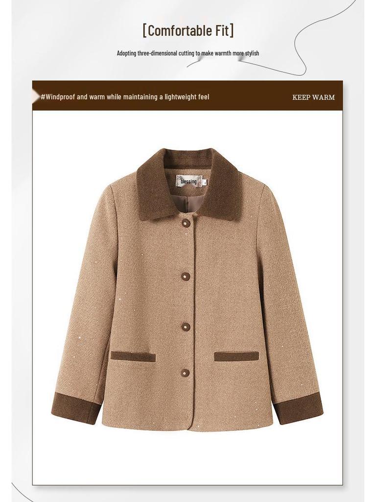 Women's Spring Woolen Lapel Coat - Stylish Thin Cardigan for Mothers