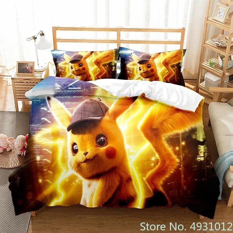 3D Anime Pikachu Bedding Set Duvet Cover Quilt Cover Pillowcase Double Queen King Size Baby Child Kids Bedroom Home Textile