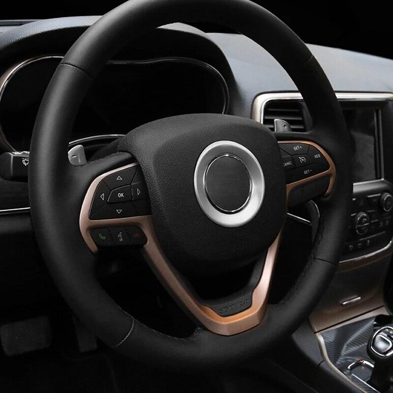 ABS Chrome Car Middle Steering Wheel Button Frame Cover Trim Car Styling Accessories 2014 15 16 2017 for Jeep Grand Cherokee