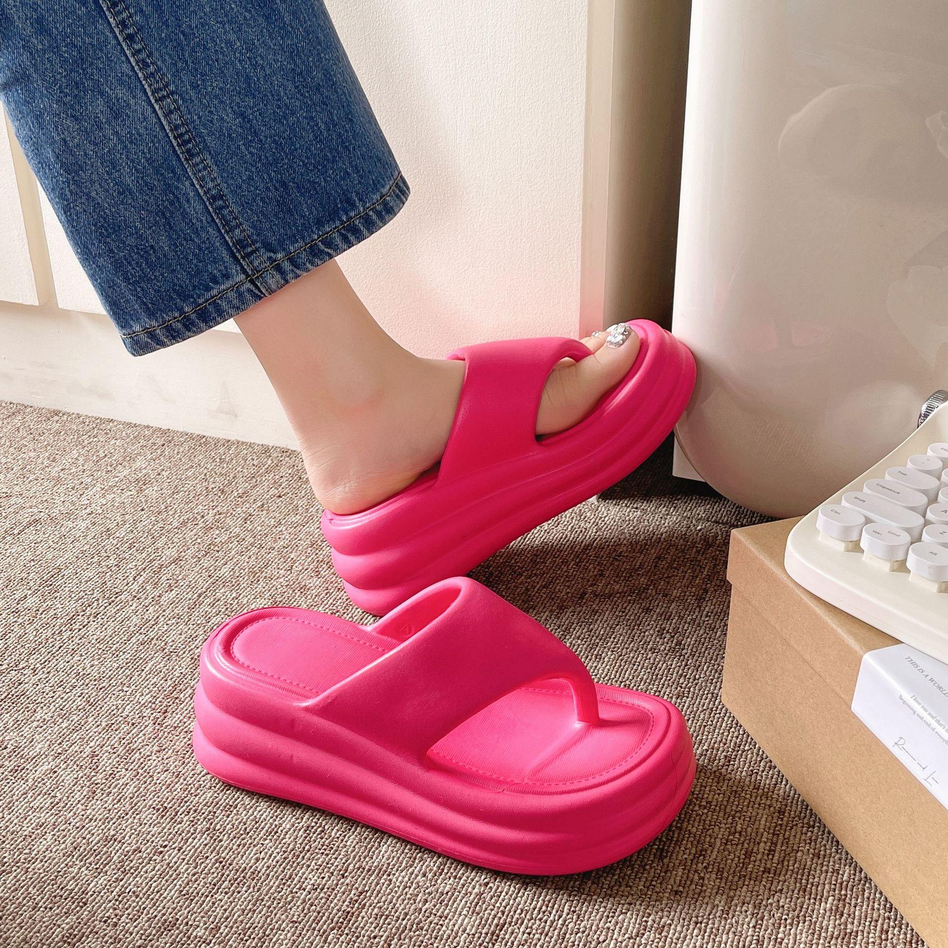 

Модные шлепанцы Smile Pop летние женские на толстой подошве, мягкие сандалии для женщин, уличные модные повседневные женские шлепанцы, плоские пляжные шлепанцы из ЭВА 38-39 розы красного