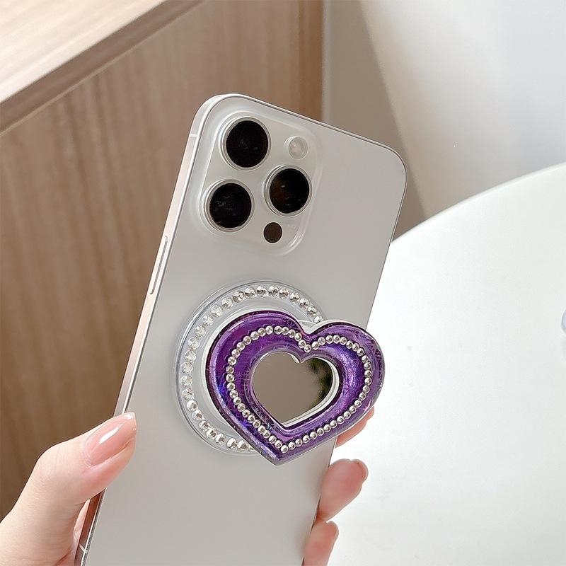 Japanese Small Fresh Glitter, Sequined Love Mirror, Mobile Phone, Airbag Bracket, Rhinestone, Magnetic Paste, Desktop Support Frame