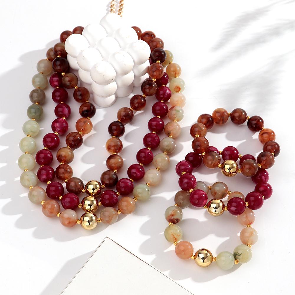 New Resin Round Beaded Chain Necklaces Bracelets for Women Man Statement Marbling Color Acrylic Choker Handmade Jewelry Gift