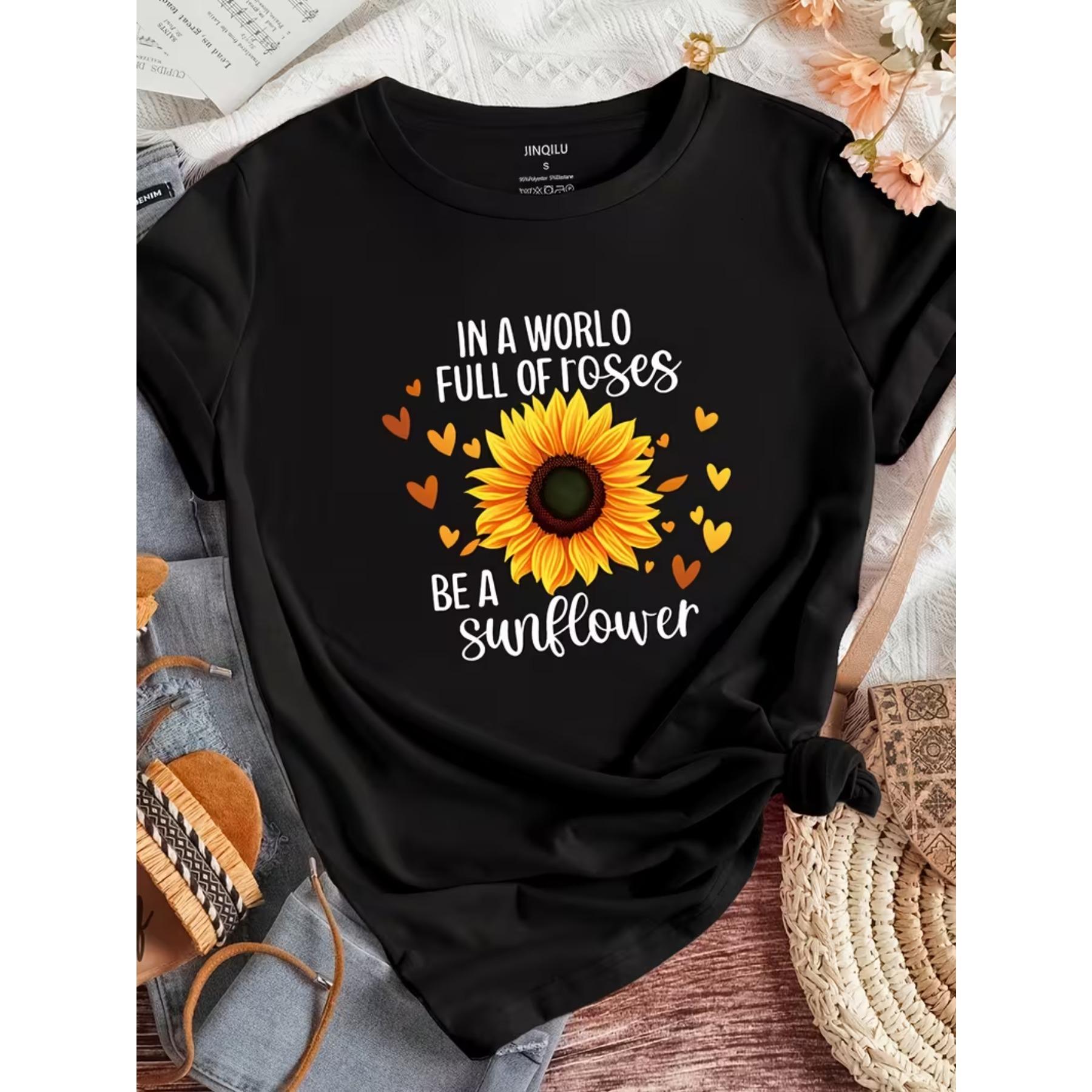 New Arrival Small Version Sunflower Print T-Shirt S чёрный