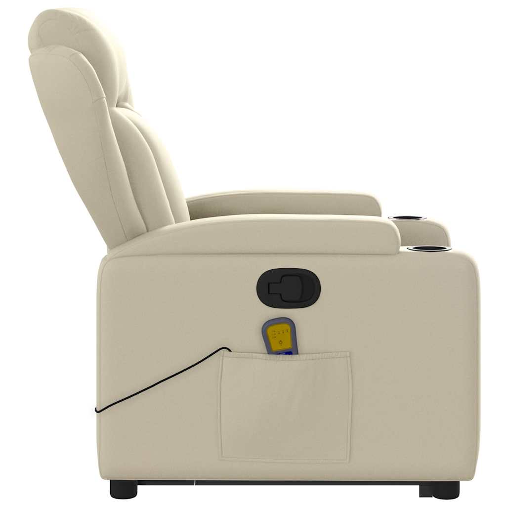 Massage Recliner with Rising Assistance Cream Artificial Leather