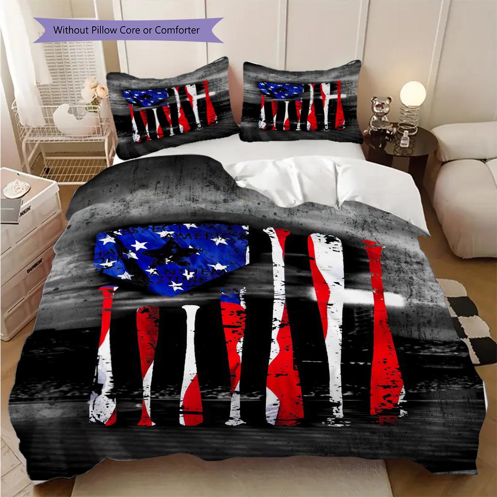 American flag, baseball, and guitar bedding, duvet cover, pillowcase, home decoration, birthday gift (1 * duvet cover+2 * pillowcase, coreless)