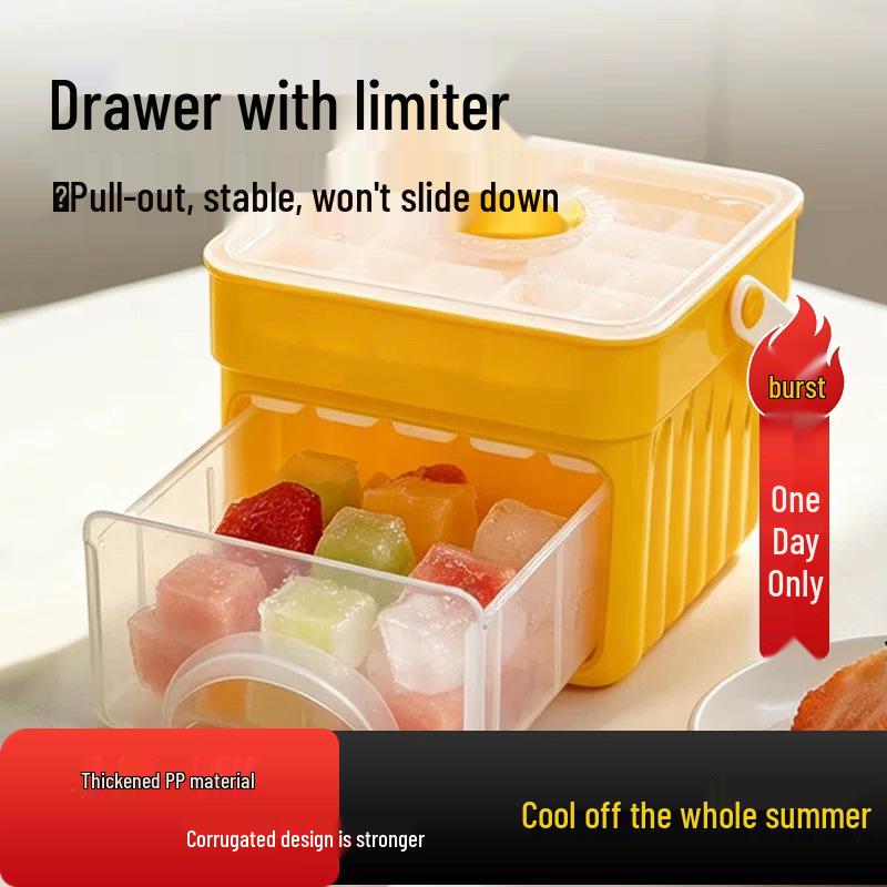 Ice Cube Mold with Drawer: Large Capacity Press-Type DIY Ice Storage Box