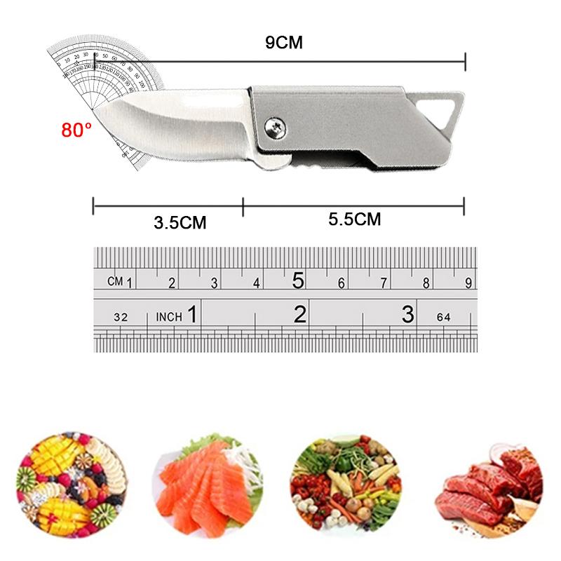 Kitchen Paring Knife Mini Portable Fruit Knife Stainless Steel Folding Sharp Pocket Knives with Key Chain Non-slip Handle