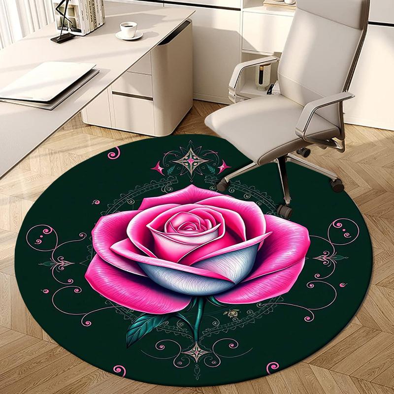 1pc Office Carpet Chair Mats Pink Rose Mandala Design Perfect for Decorating Office Chairs, Living Rooms, Or Bedrooms