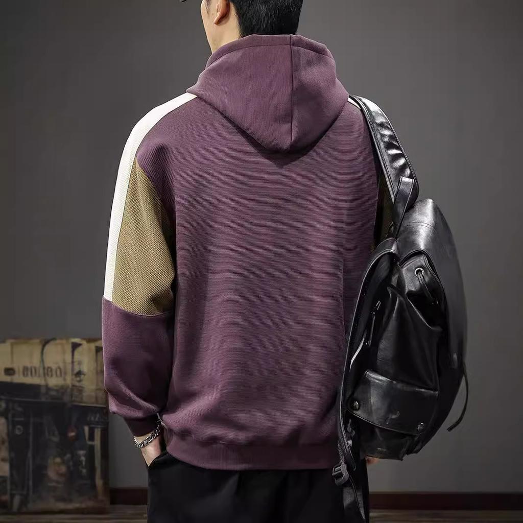 Autumn Trendy Brand Design Sense Splicing Contrasting Color Long-Sleeved Sweater Men'S Heavy Loose Large Size Hooded American Sports Jacket