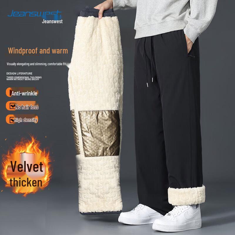Jeanswest Men s Autumn/Winter Fleece-Lined Casual Straight Pants 4XL