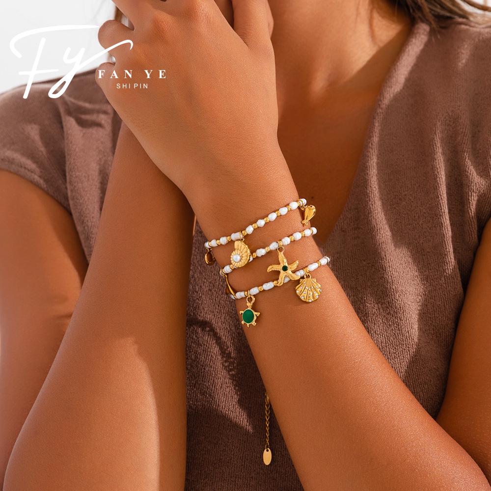Light Luxury Starfish & Turtle Freshwater Pearl Bracelet In European & American Ocean Style