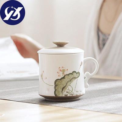 Hand-Painted Ceramic Tea Cup with Lid and Filter Office Water Mug Birthday Gift Teacup Drinkware
