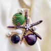 Korean Marine Life Brooch: Starfish & Shell Pin with Metal, Diamond, & Pearl Accents