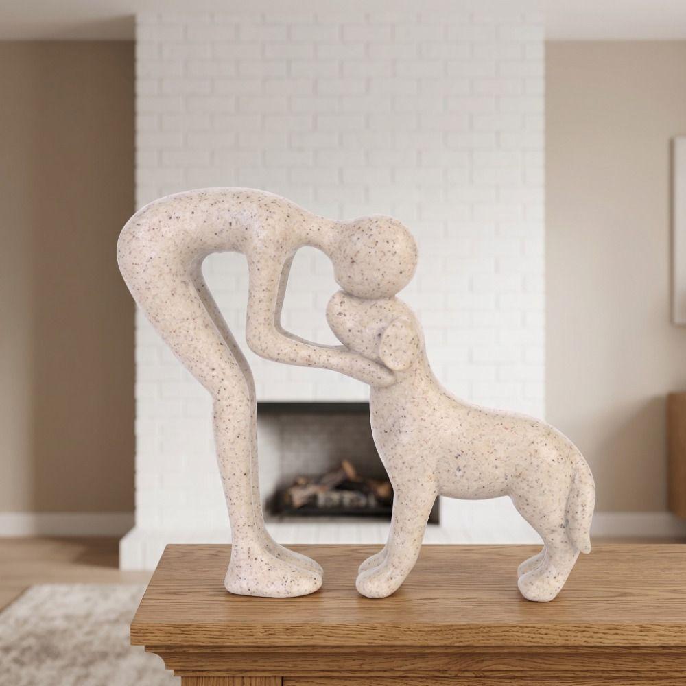 Creative Resin Dog Statue Nordic Style Funny Men and Dog Figurine Home Decoration Cute Interactive Figurine Living Room Decor