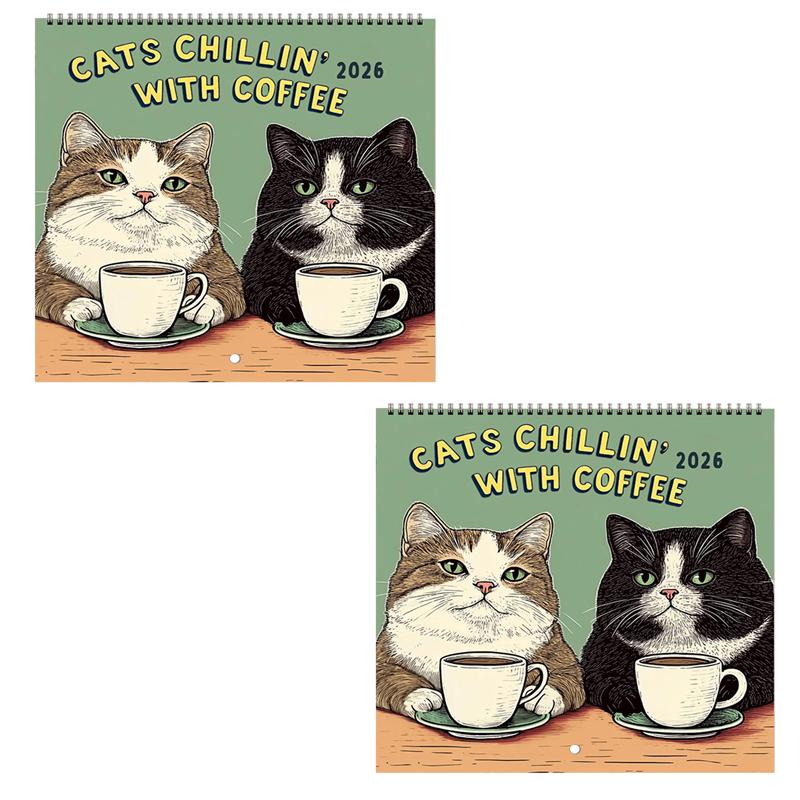 2026 Calendar Hangable Cat Chilling with Coffee Design Family Planner Schedule Organizer Home Office Decor Present Wall Calendar