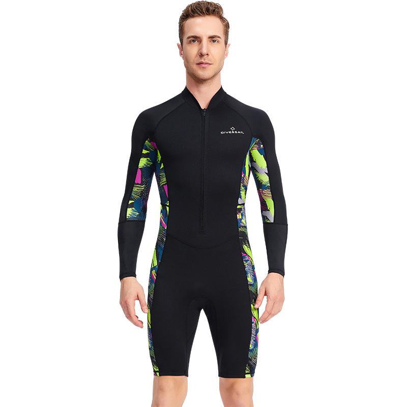 Men's 1.5mm One-Piece Long Sleeve Wetsuit for Diving, Snorkeling, and Surfing - Lycra Sun Protection.