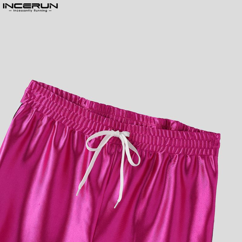 INCERUN Men Drawstring Elastic Waist Glitter Striped Home Wear Sport Mini Shorts