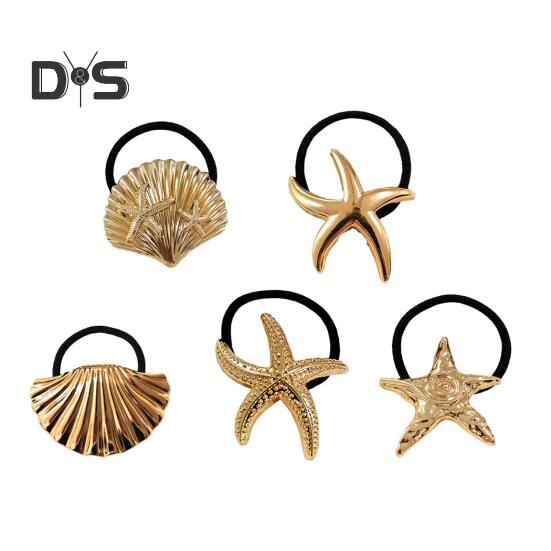 3/4Pcs Hair Rope Golden Metal Decor Hair Tie Cuff High Elasticity Hair Rope Bands Black Hair Accessories Ponytail Holder