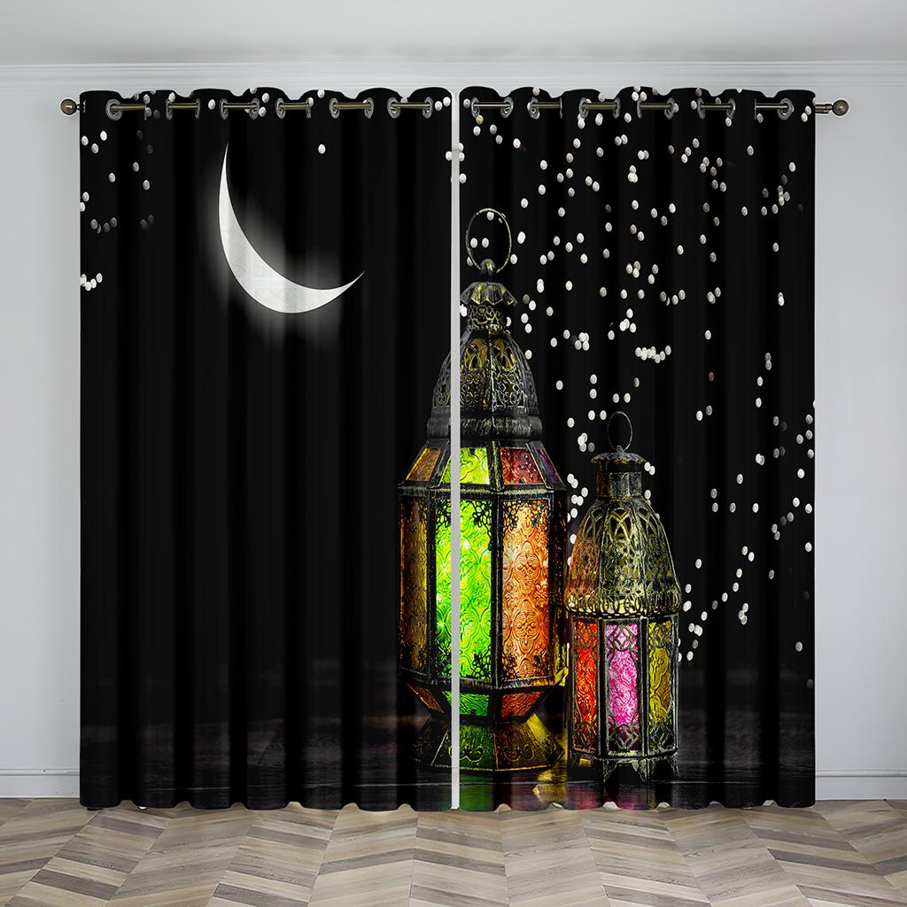Eid Mubarak Ramadan Lslamic Muslim Supplies Kareem 2 Pieces Free Shipping White Window Curtain for Living Room Bedroom Decortion
