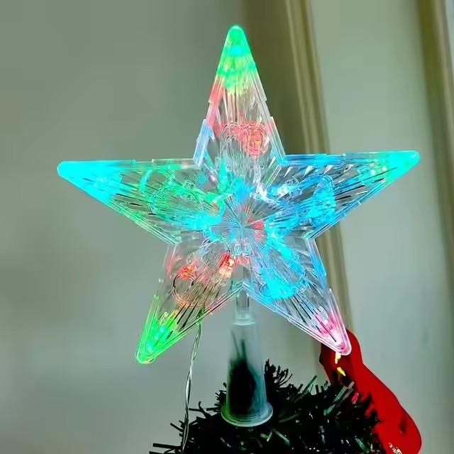 Christmas Glowing Tree Topper Five-pointed Star Transparent LED Shining Lamp Xmas Colorful TopStar Ornaments Navidad Decora
