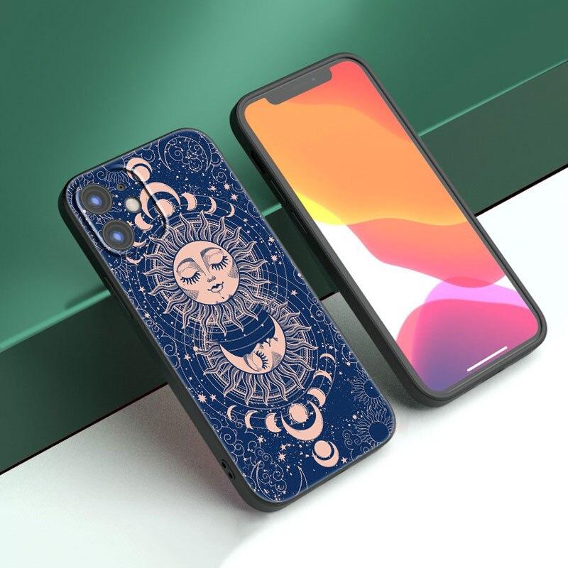 Funny Sun Moon Face Phone Case For Apple iPhone 14 13 12 Mini 11 Pro Max 7 8 XR X XS 7 8 Plus SE 2020 2022 Black Cover