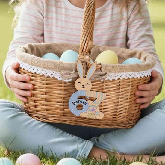 Yousheng 67 Bunny Easter Basket Tag Wooden Bunny Hanging Tag Funny Six Seven Rabbit Farmhouse Easter Sign for Spring Party Supplies