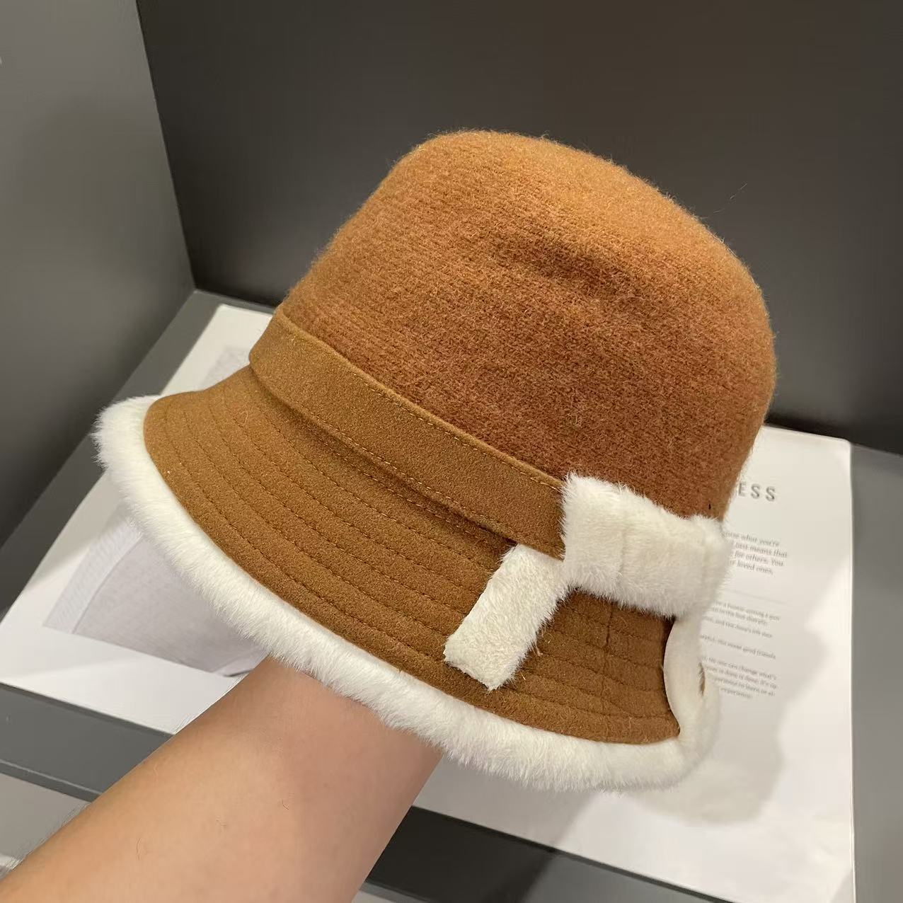 

New Basin Hat for Women Cashmere Woolen Fisherman Hat Fashionable Korean Style Mom Hat Temperament Hat Outdoor Small Face M（56-58cm）