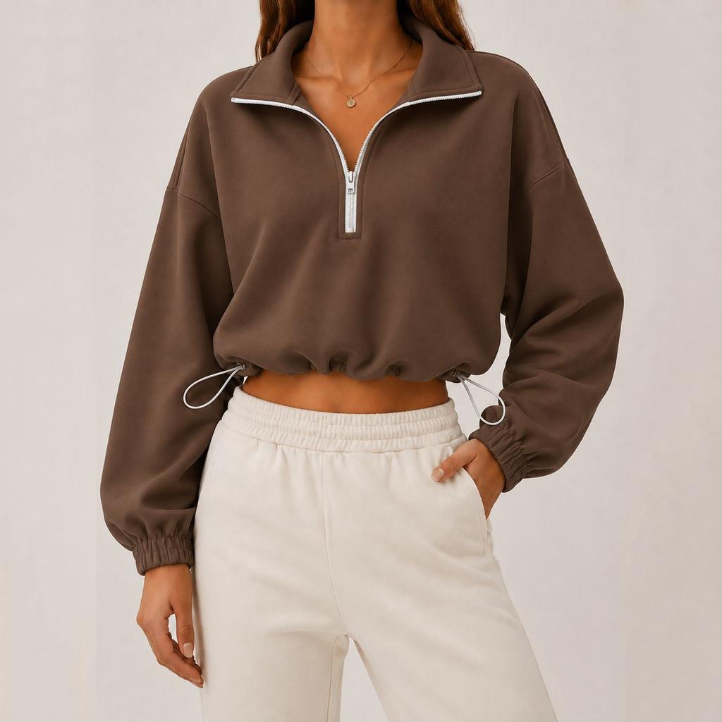 Women's Casual Half Zip Cropped Sweatshirt with Collar Color
